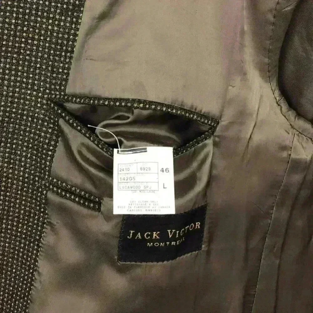 Jack Victor Super 100s Mens 46L 2 Button Blazer Sport Coat Brown Wool Box Check